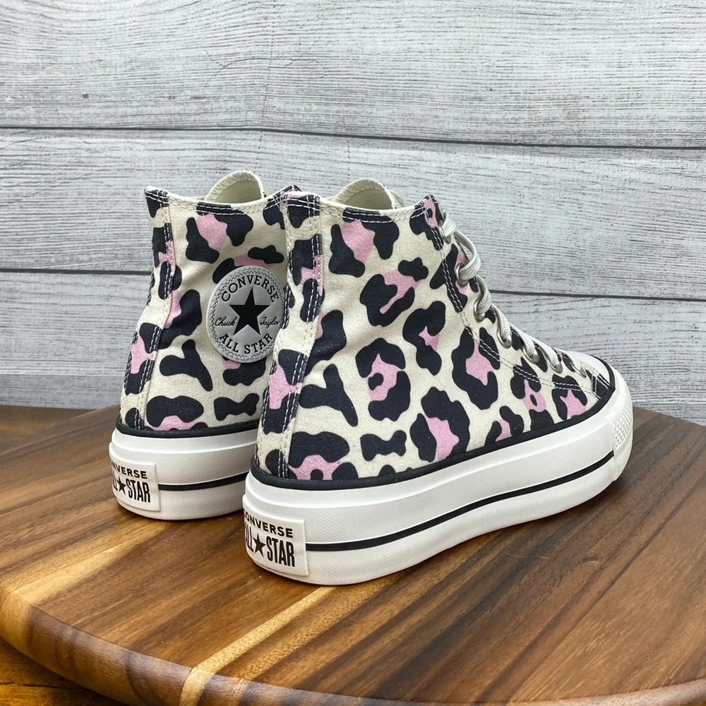 Converse Chuck Taylor All Star Lift High Pink Leopard Shoes 568002C Women’s 7.5